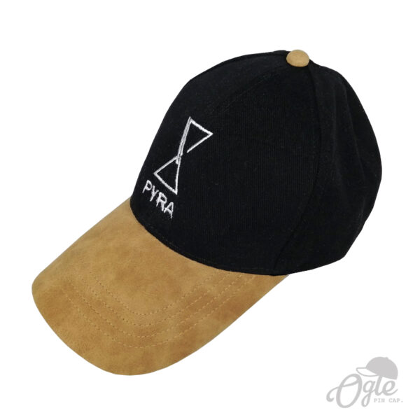 ปักหมวกพรีเมี่ยม หมวกแก๊ปปีกหมวกเป็นหนัง สีดำ โลโก้ PYRA
