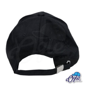 หมวกผ้าพีช-สีดำ-ด้านหลัง-ตัวล็อคบัคเคิ้ลเหล็ก