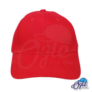 หมวกผ้าพีช-สีแดง-ด้านหน้า-ตัวล็อคบัคเคิ้ลเหล็ก