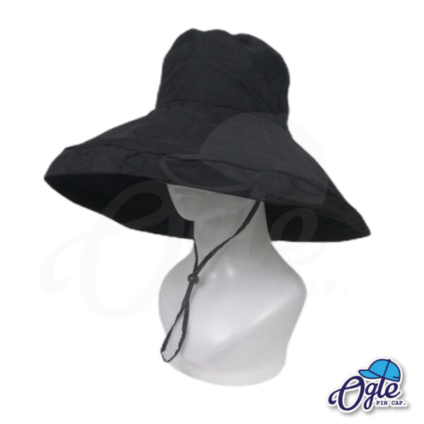 หมวกบักเก็ตปีกกว้าง-หมวกบักเก็ตมีเชือก-หมวกปีกรอบ-หมวกปีกกว้าง-สีดำ-ด้านข้าง