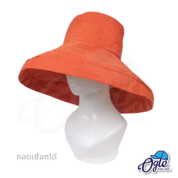 หมวกบักเก็ตปีกกว้าง-หมวกบักเก็ตมีเชือก-หมวกปีกรอบ-หมวกปีกกว้าง-สีส้ม-ด้านข้าง2