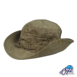 หมวกเดินป่า หมวกปีกกว้าง หมวกปีกรอบ กันแดด หมวกมีเชือก สีเขียว ติดกระดุมปีกหมวก