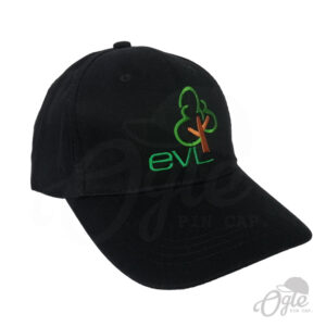 หมวกแก๊ป-หมวกผ้าพีช-สีดำ-cotton-100-ปักโลโก้-ELV-ด้านข้างขวา