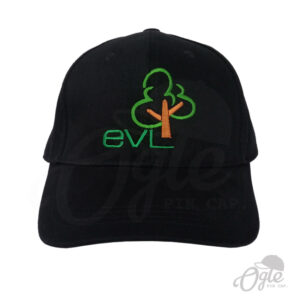 หมวกแก๊ป-หมวกผ้าพีช-สีดำ-cotton-100-ปักโลโก้-ELV-ด้านหน้า