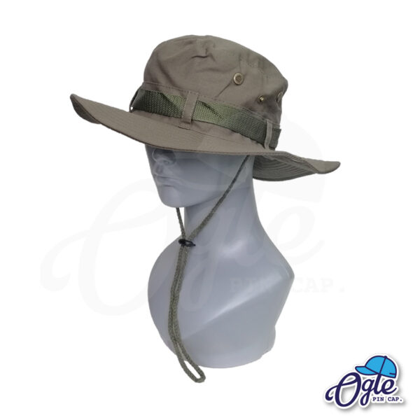 หมวกเดินป่า-วินเทจ-หมวกปีกทหาร-หมวกปีก กว้าง-หมวกปีกรอบ-หมวกมีเชือก-กันแดด-สีเขียวทหาร