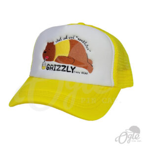 หมวกตาข่าย-สีเหลือง-ปักโลโก้-Grizzly-lazzy-bear-ข้างซ้าย