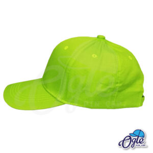 หมวกแก๊ป-ผ้าพีช-สีเขียวมะนาว-ด้านข้าง-ตัวล็อคบัคเคิ้ลเหล็ก