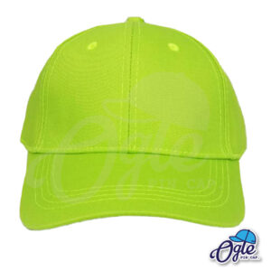 หมวกแก๊ป-ผ้าพีช-สีเขียวมะนาว-ด้านหน้า-ตัวล็อคบัคเคิ้ลเหล็ก