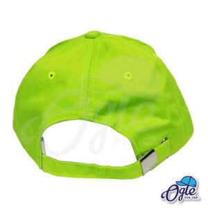 หมวกแก๊ป-ผ้าพีช-สีเขียวมะนาว-ด้านหลัง-ตัวล็อคบัคเคิ้ลเหล็ก