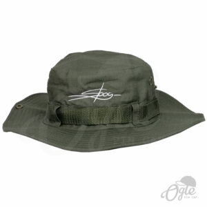 หมวกเดินป่า-วินเทจ-สีเขียว-มีเชือก-หมวกปักชื่อ-หมวกปีกรอบ