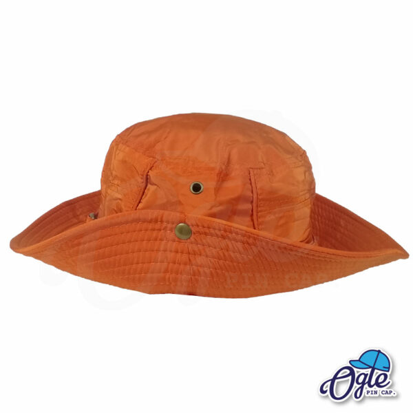 หมวกเดินป่า-หมวกปีกกว้าง-หมวกปีกรอบ-กันแดด-หมวกมีเชือก-สีส้ม-ด้านข้าง