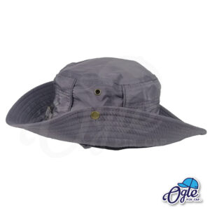 หมวกเดินป่า-หมวกปีกกว้าง-หมวกปีกรอบ-กันแดด-หมวกมีเชือก-สีเทา-ด้านข้าง