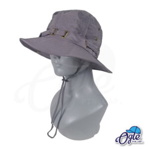 หมวกเดินป่า-หมวกปีกกว้าง-หมวกปีกรอบ-หมวกมีเชือก-สีเทา-หุ่นเอียงข้าง
