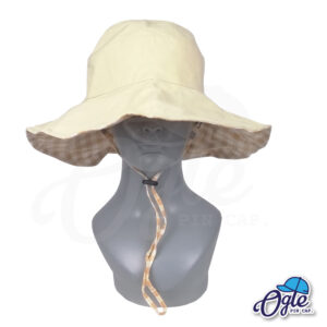 หมวกบักเก็ต-หมวกปีกกว้าง-หมวกปีกรอบ-แบบ2-ด้าน-สีครีม-หุ่นหน้าตรง