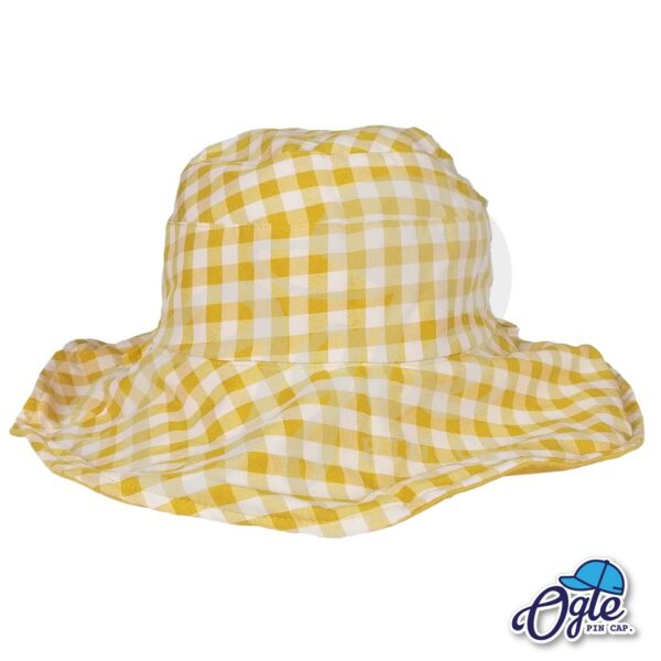 หมวกบักเก็ต-หมวกปีกรอบ-หมวกปีกกว้าง-แบบ2-ด้าน-ลายตาราง-ขาว-เหลือง