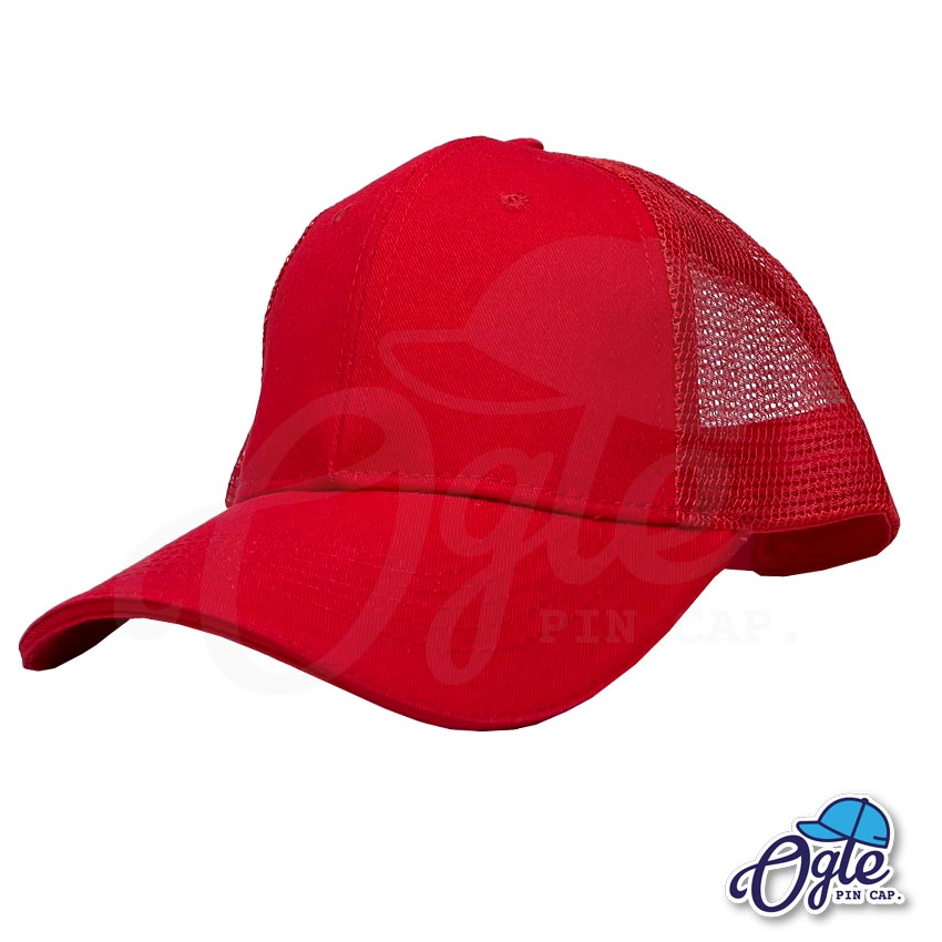 fabric-trucker-cap-red-right หมวกวินเทจ ตาข่าย สีแดง