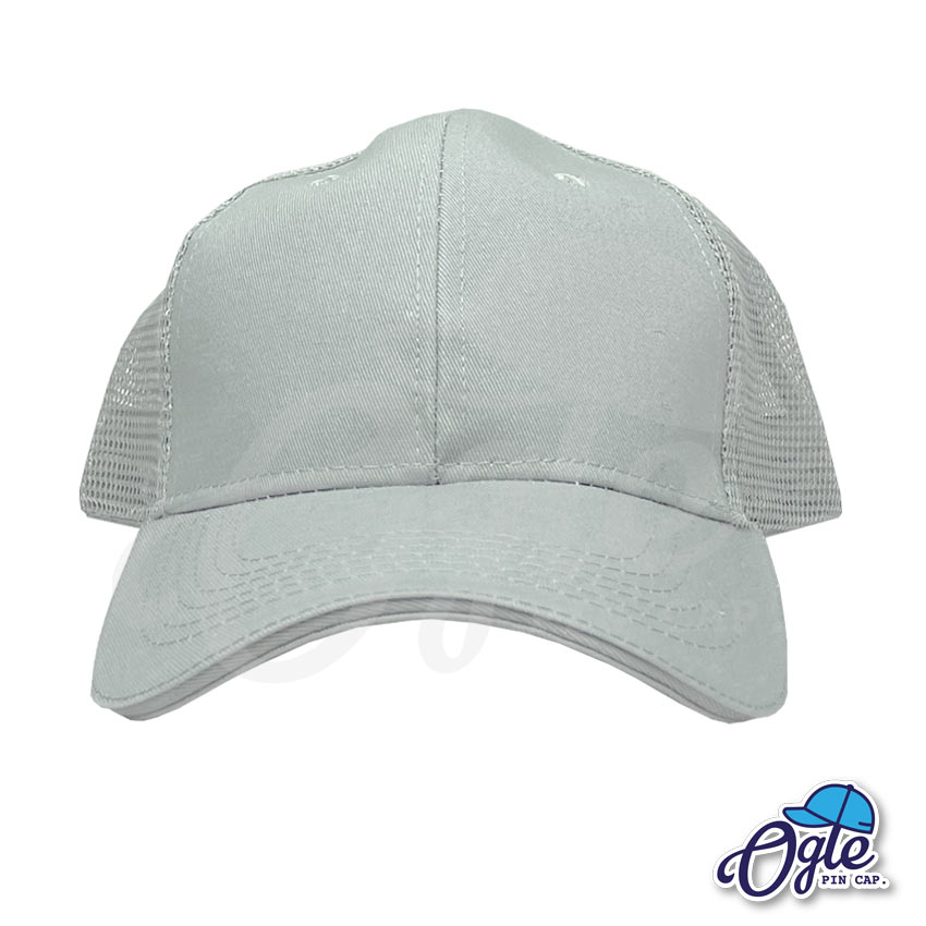 gray-trucker-cap-front-side หมวกแก๊ปสีเทา