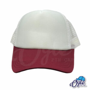 หมวกตาข่าย สีขาว ปีกหมวกสีเลือดหมู