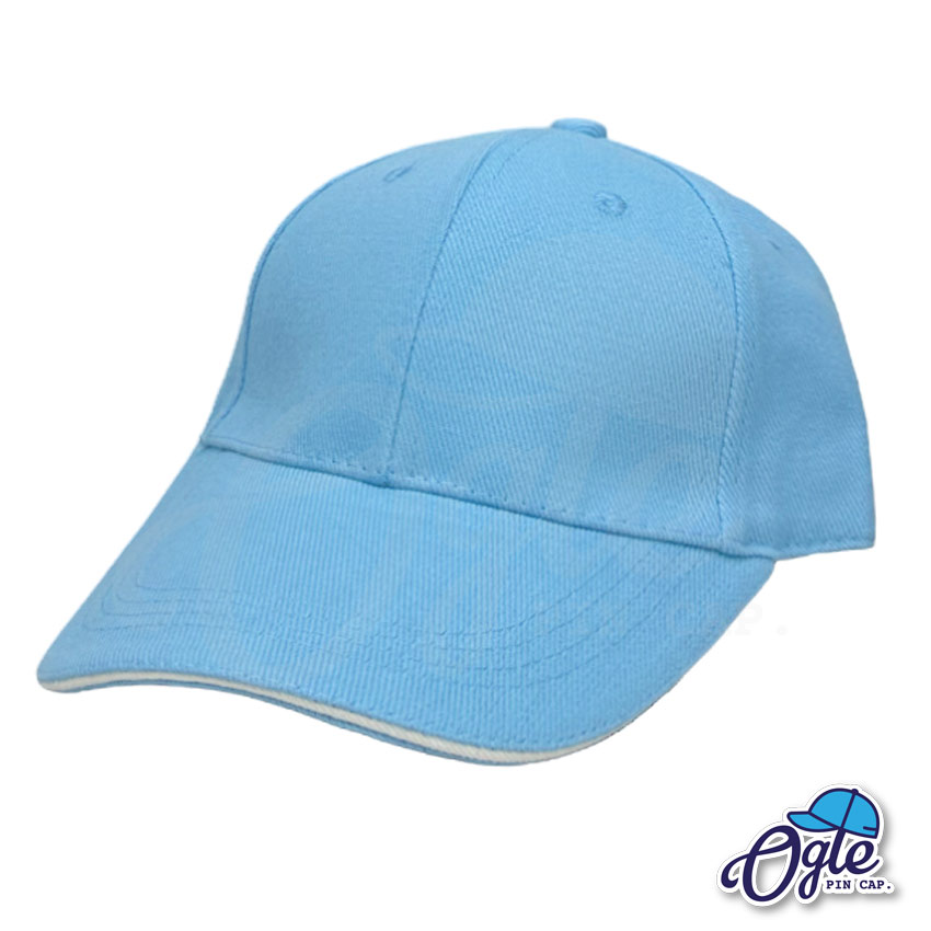 หมวกแก๊ปแซนวิช-สีฟ้า-ด้านซ้าย หมวกแก๊ปแซนวิช-สีฟ้า-ด้านซ้าย